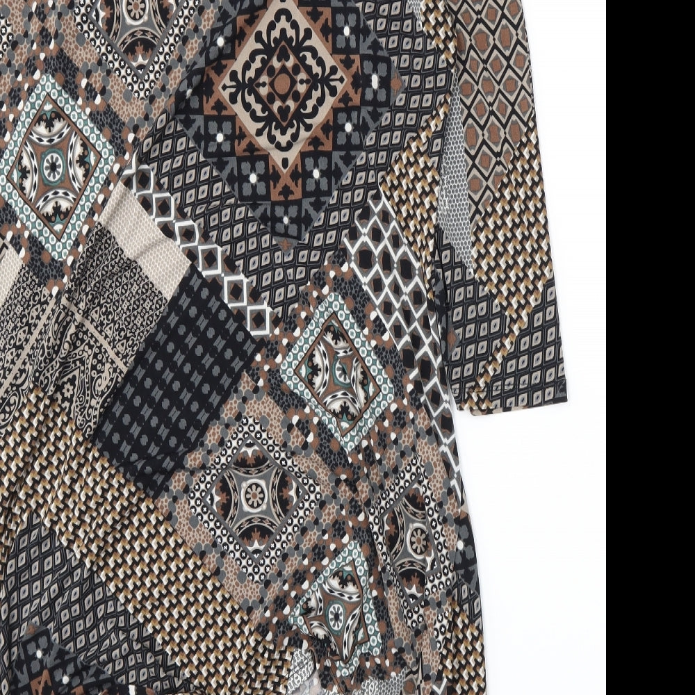 Ellie Louise Womens Brown Geometric  A-Line  Size 16