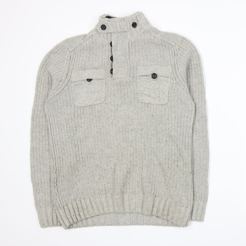 Ted Baker Mens Grey  Knit Henley Jumper Size M