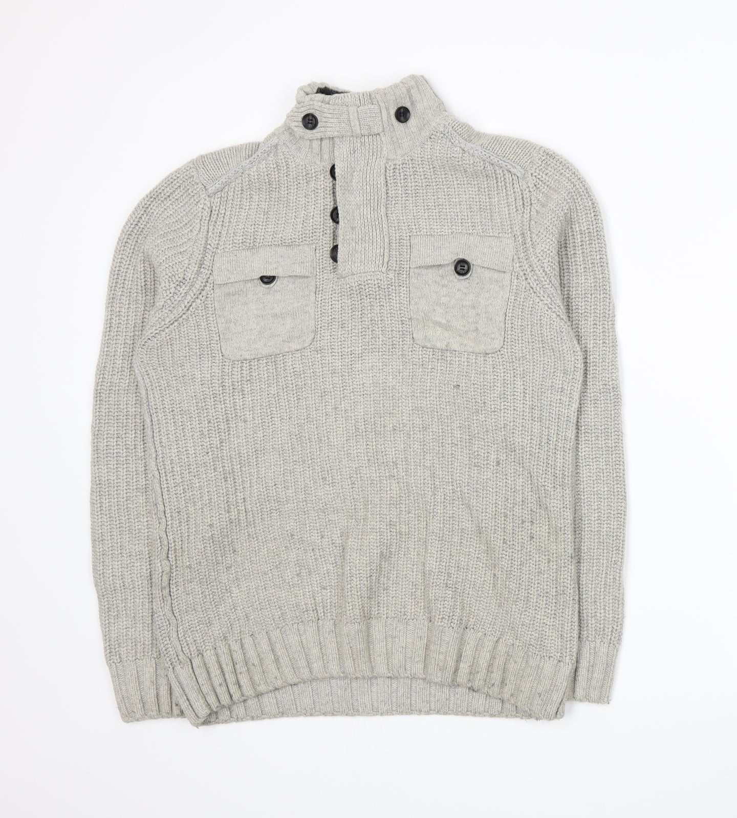 Ted Baker Mens Grey  Knit Henley Jumper Size M