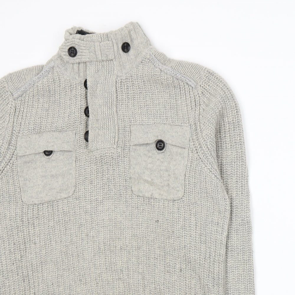Ted Baker Mens Grey  Knit Henley Jumper Size M