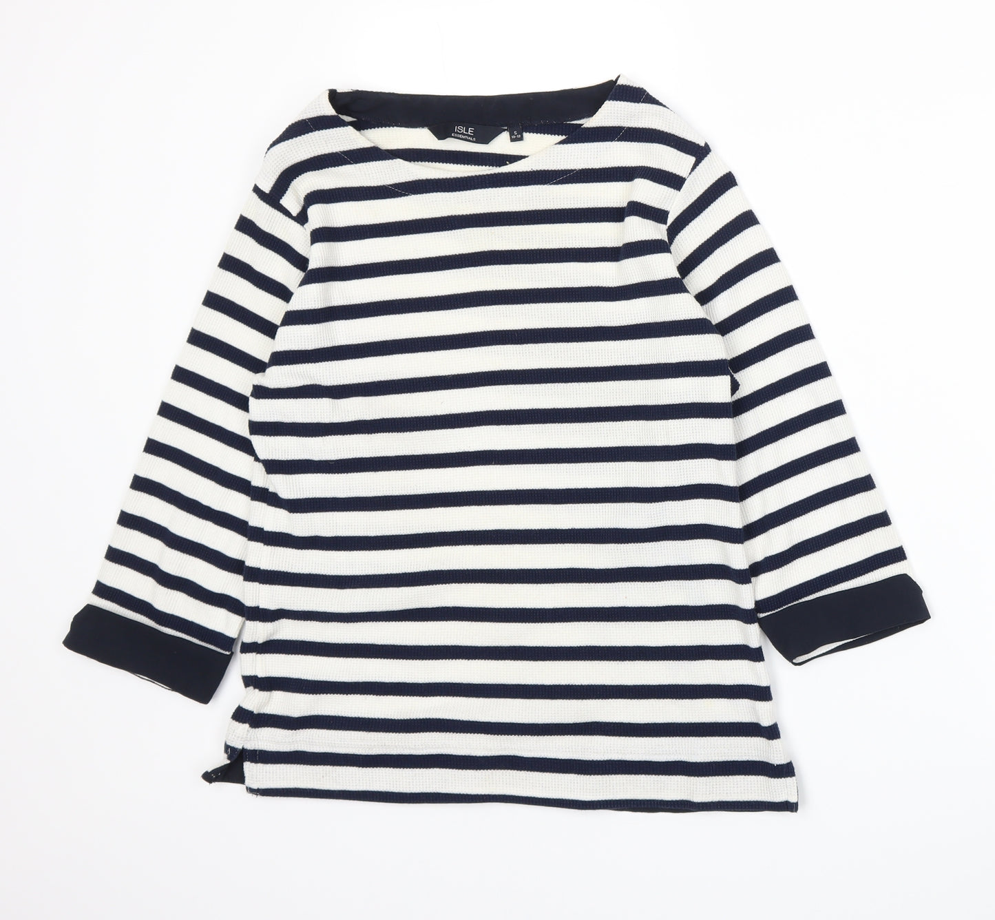 Isle Womens Blue Striped Knit Basic T-Shirt Size 10
