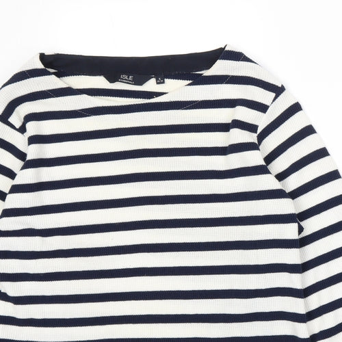 Isle Womens Blue Striped Knit Basic T-Shirt Size 10