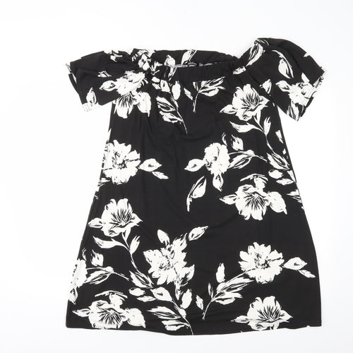 Boohoo Womens Black Floral  A-Line  Size 8
