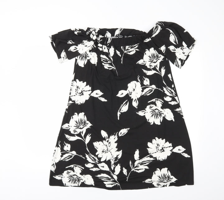 Boohoo Womens Black Floral A-Line Size 8