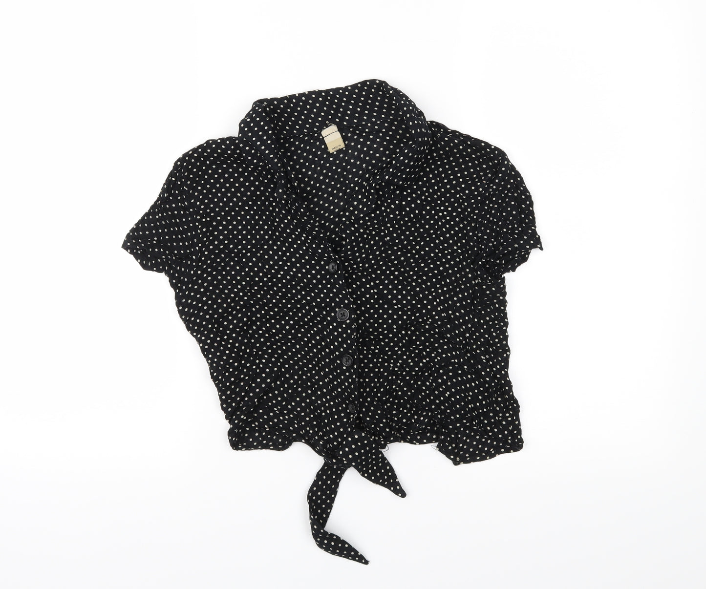 Preworn Womens Black Polka Dot  Cropped Blouse Size XL