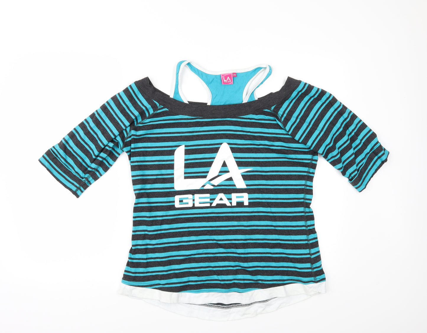 LA Gear Womens Blue Striped  Basic T-Shirt Size 20