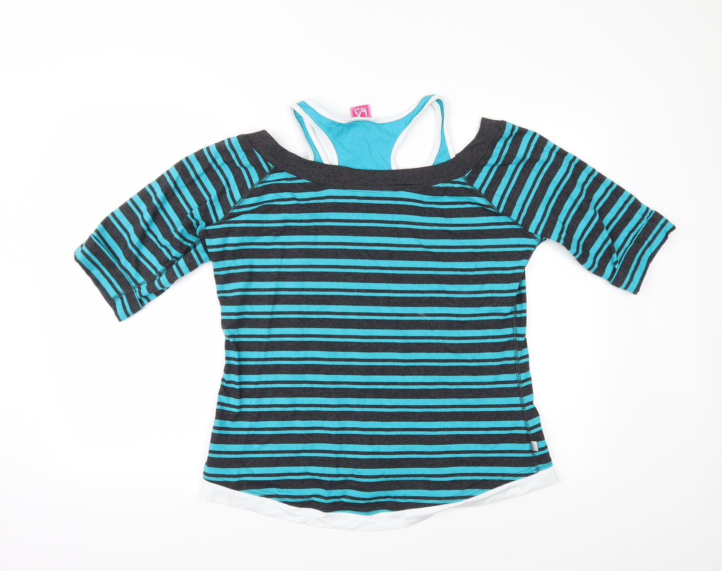 LA Gear Womens Blue Striped  Basic T-Shirt Size 20