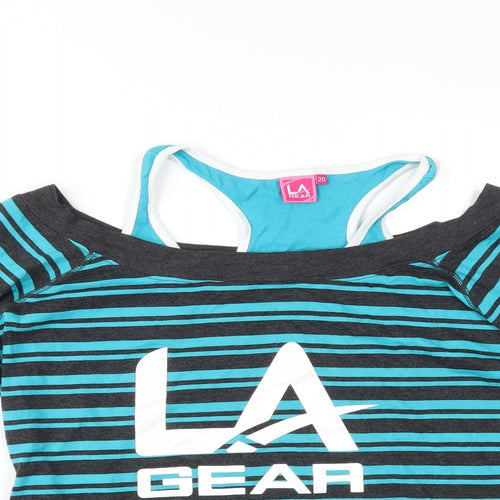 LA Gear Womens Blue Striped  Basic T-Shirt Size 20