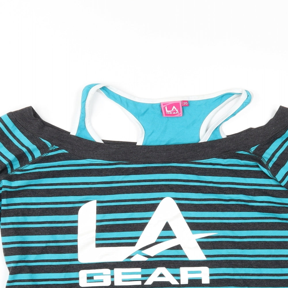 LA Gear Womens Blue Striped  Basic T-Shirt Size 20