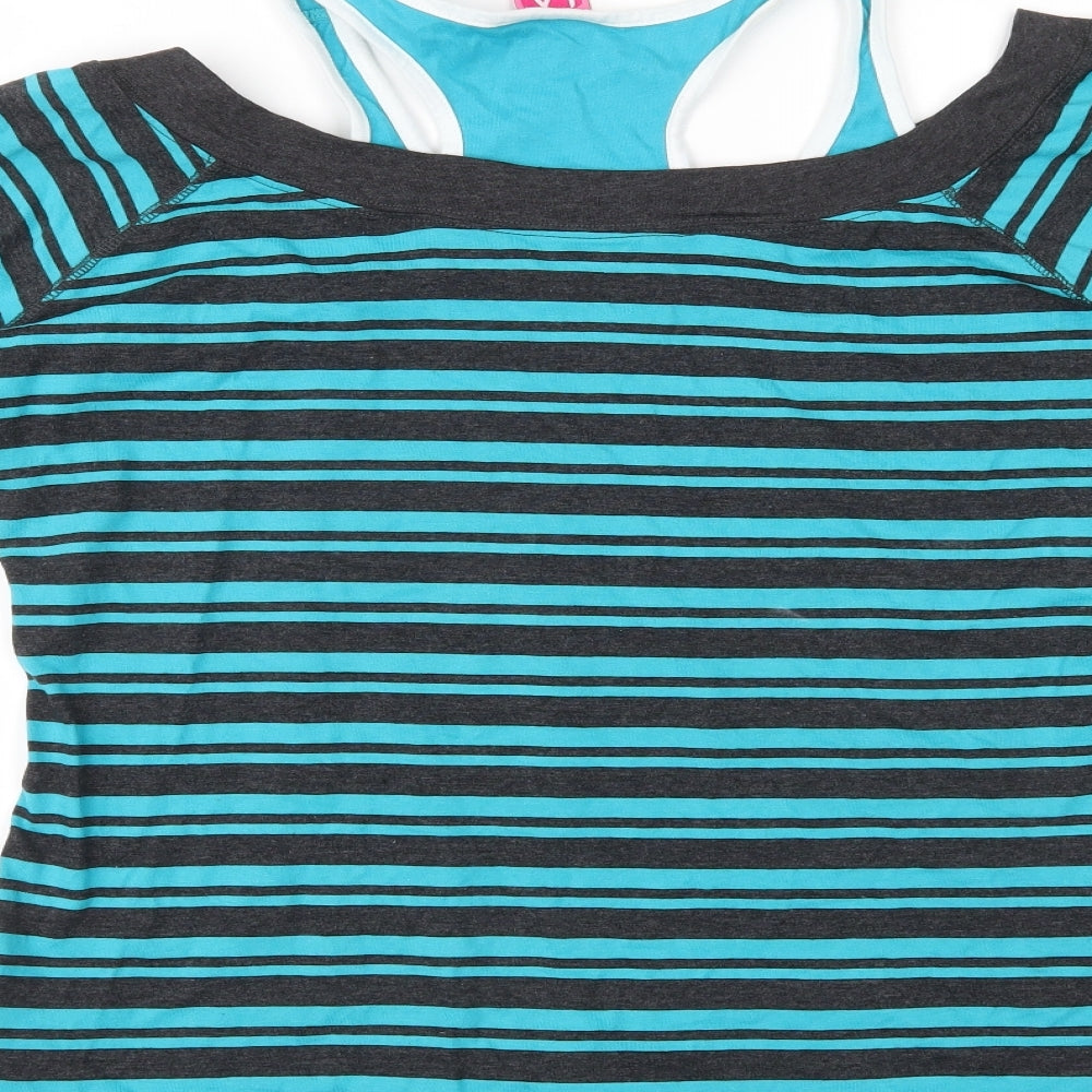LA Gear Womens Blue Striped  Basic T-Shirt Size 20