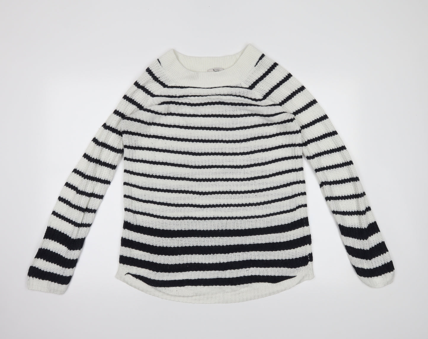 TU Womens White Striped  Pullover Jumper Size 10