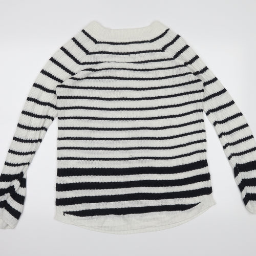 TU Womens White Striped  Pullover Jumper Size 10