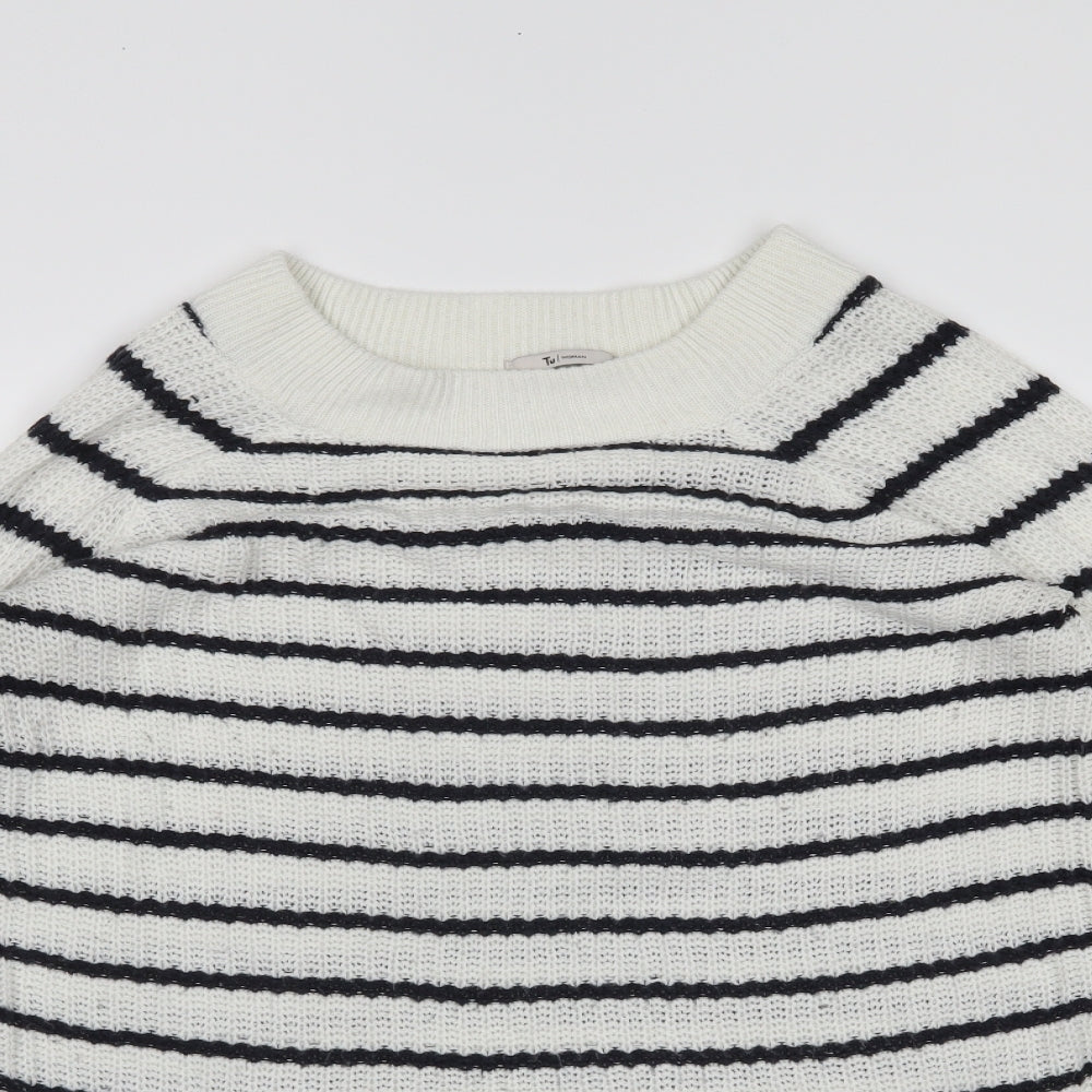 TU Womens White Striped  Pullover Jumper Size 10