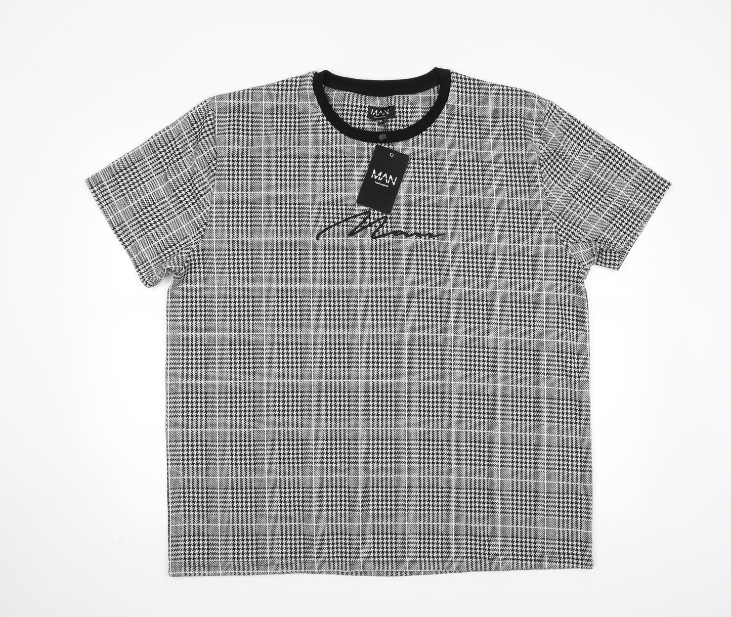 Boohoo Man Mens Black Houndstooth   T-Shirt Size 4XL