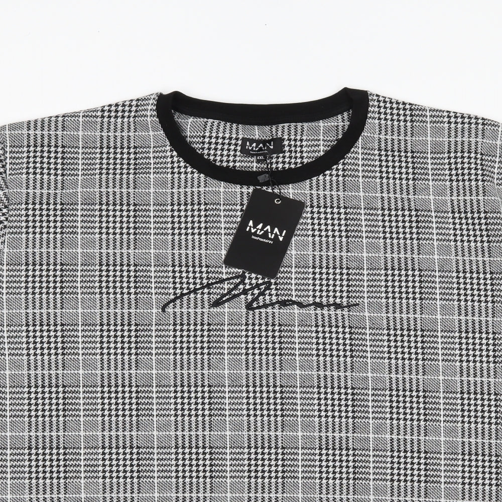 Boohoo Man Mens Black Houndstooth   T-Shirt Size 4XL