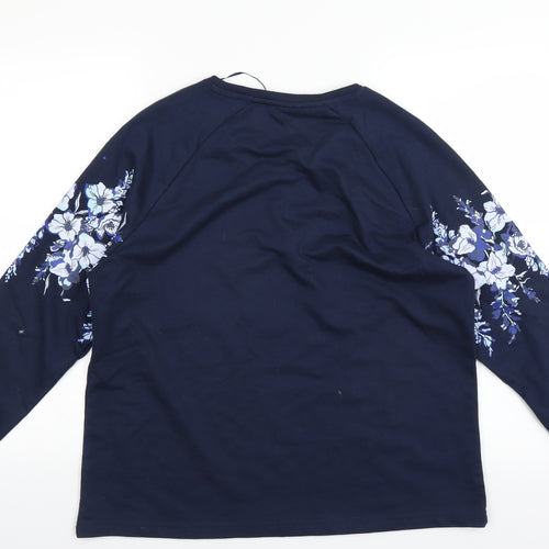 Damart Womens Blue Floral  Pullover Sweatshirt Size 14