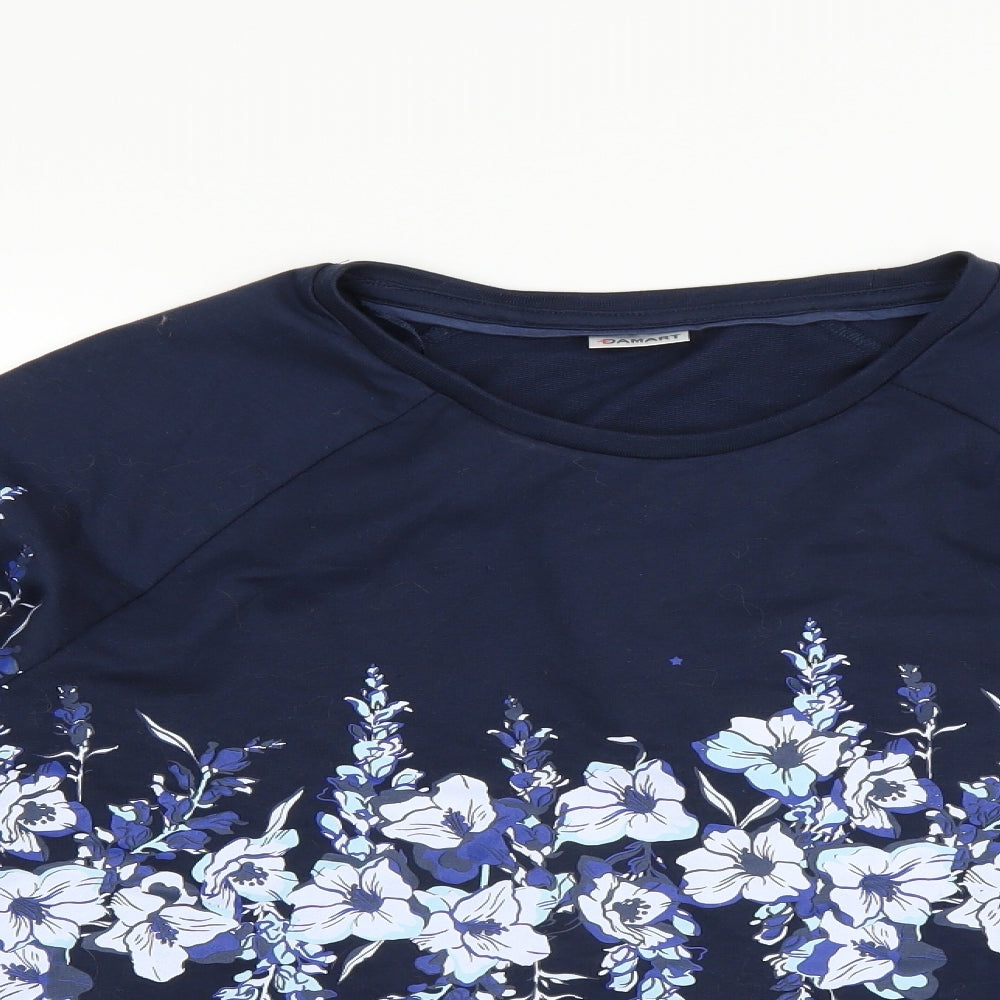 Damart Womens Blue Floral  Pullover Sweatshirt Size 14
