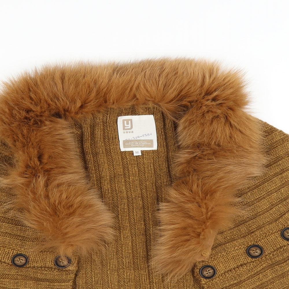 YAYA Womens Brown   Shrug Jumper Size M  - FUR TRIM