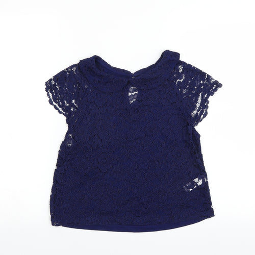 Topshop Womens Blue Floral  Basic Blouse Size 10  - cut out front detail