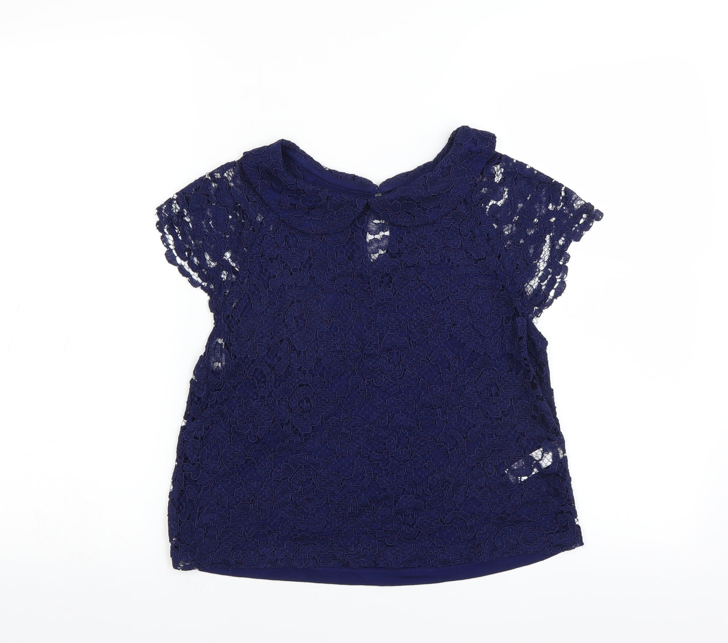 Topshop Womens Blue Floral  Basic Blouse Size 10  - cut out front detail