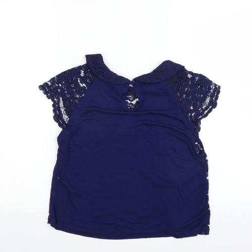 Topshop Womens Blue Floral  Basic Blouse Size 10  - cut out front detail