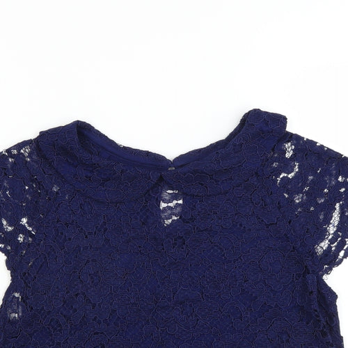 Topshop Womens Blue Floral  Basic Blouse Size 10  - cut out front detail