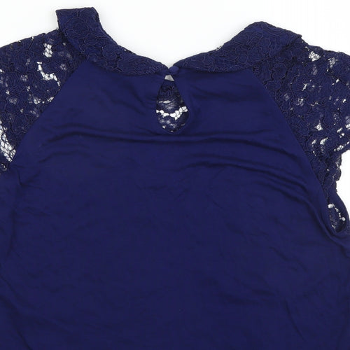 Topshop Womens Blue Floral  Basic Blouse Size 10  - cut out front detail
