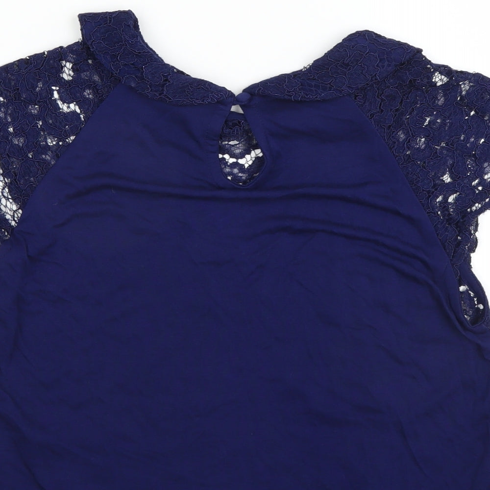 Topshop Womens Blue Floral  Basic Blouse Size 10  - cut out front detail