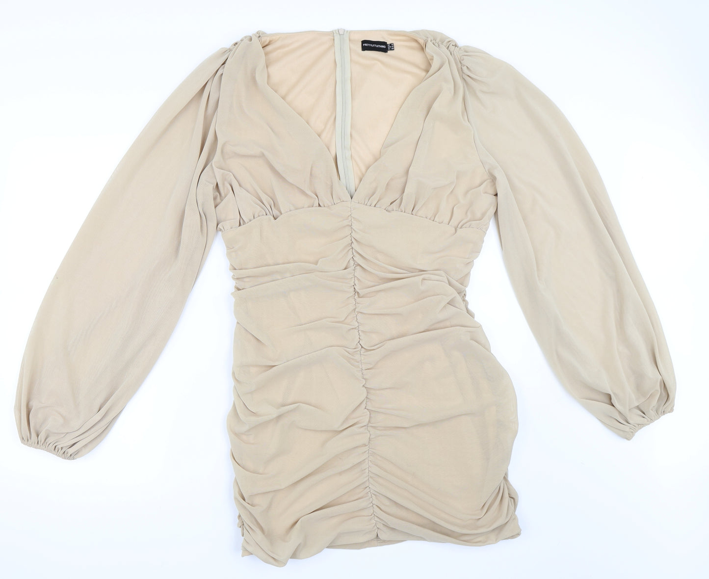 PRETTYLITTLETHING Womens Beige   Bodycon  Size 16  - Ruched