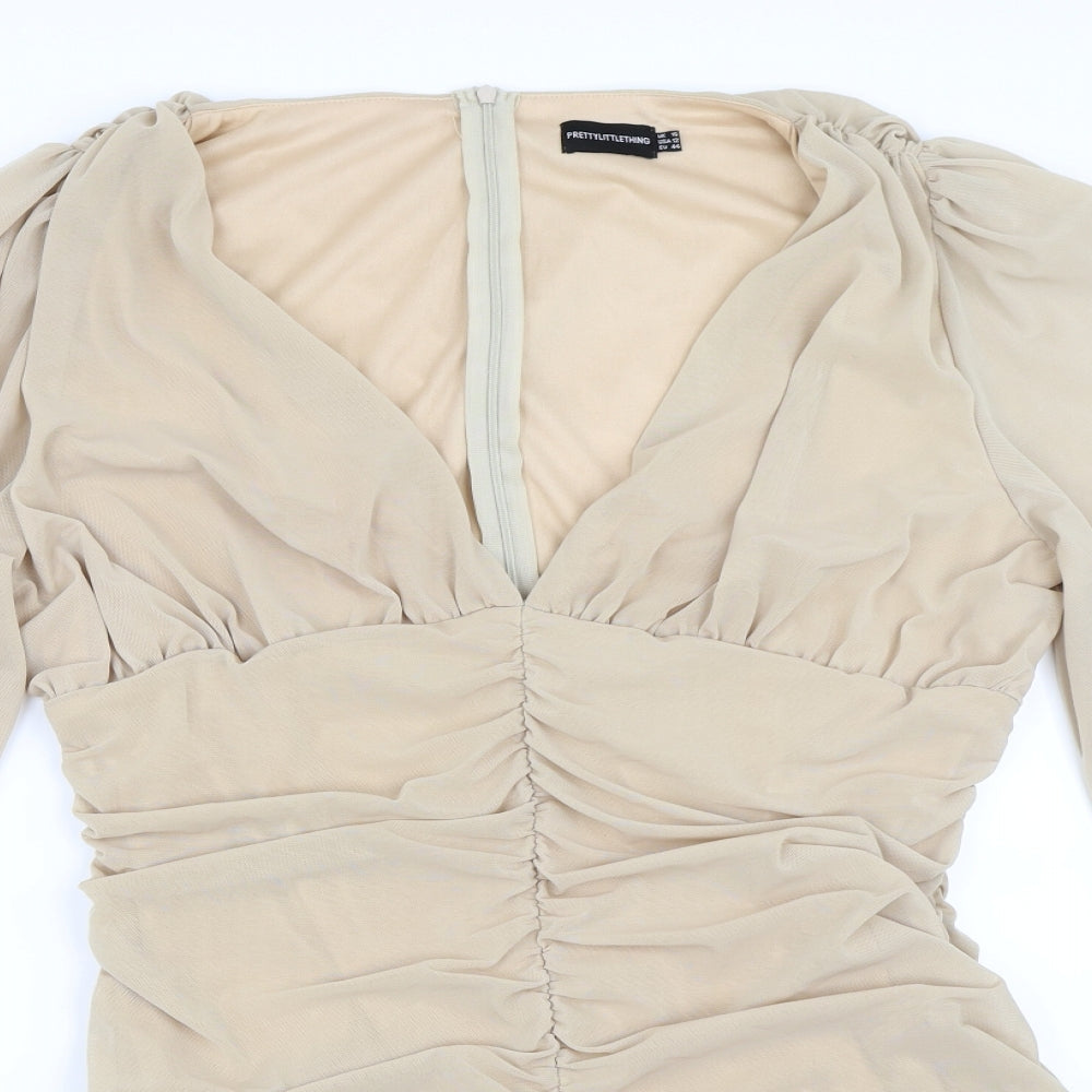 PRETTYLITTLETHING Womens Beige   Bodycon  Size 16  - Ruched