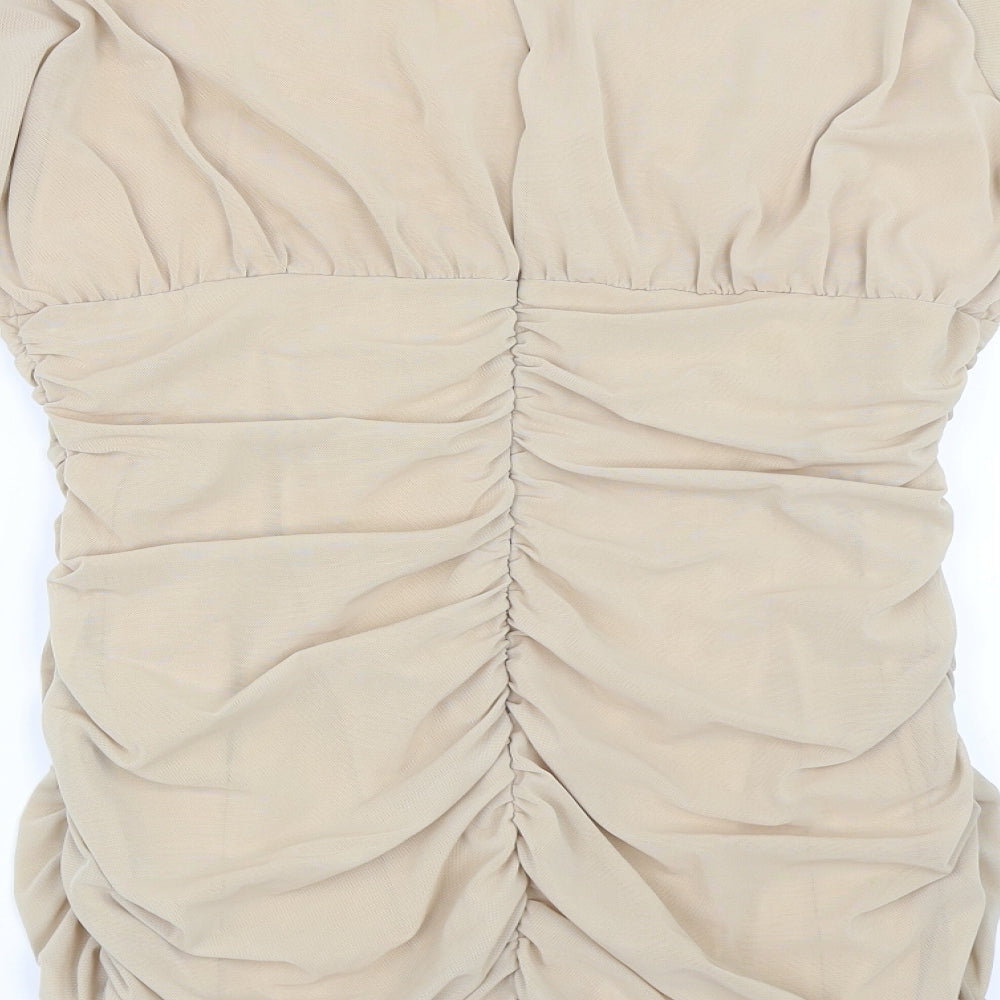 PRETTYLITTLETHING Womens Beige   Bodycon  Size 16  - Ruched