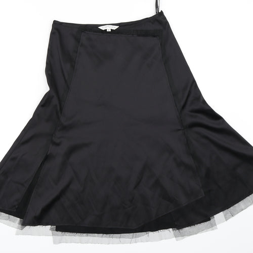 Topshop Womens Black  Satin Flare Skirt Size 6