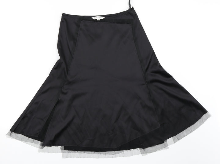 Topshop Womens Black Satin Flare Skirt Size 6