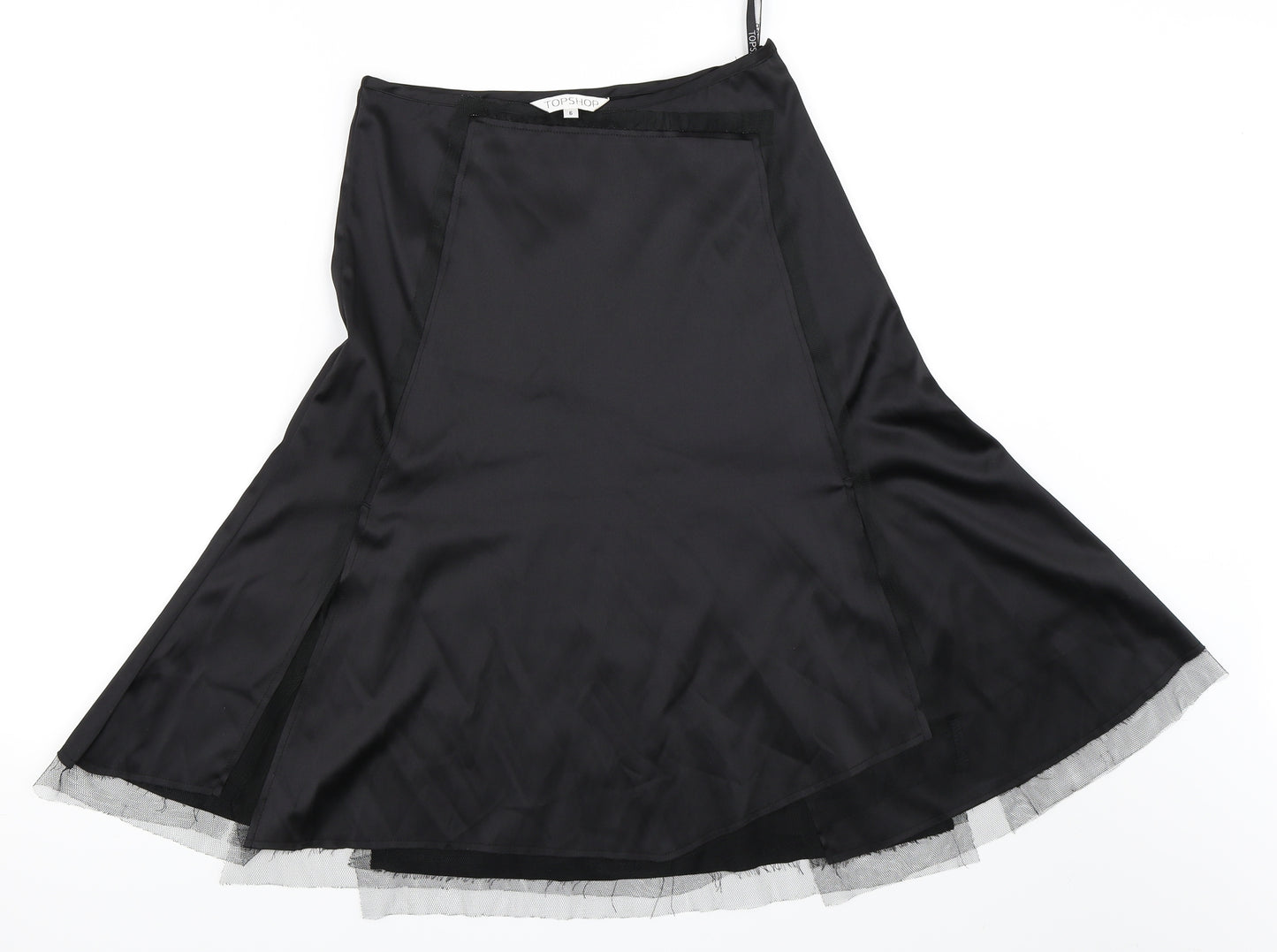 Topshop Womens Black  Satin Flare Skirt Size 6