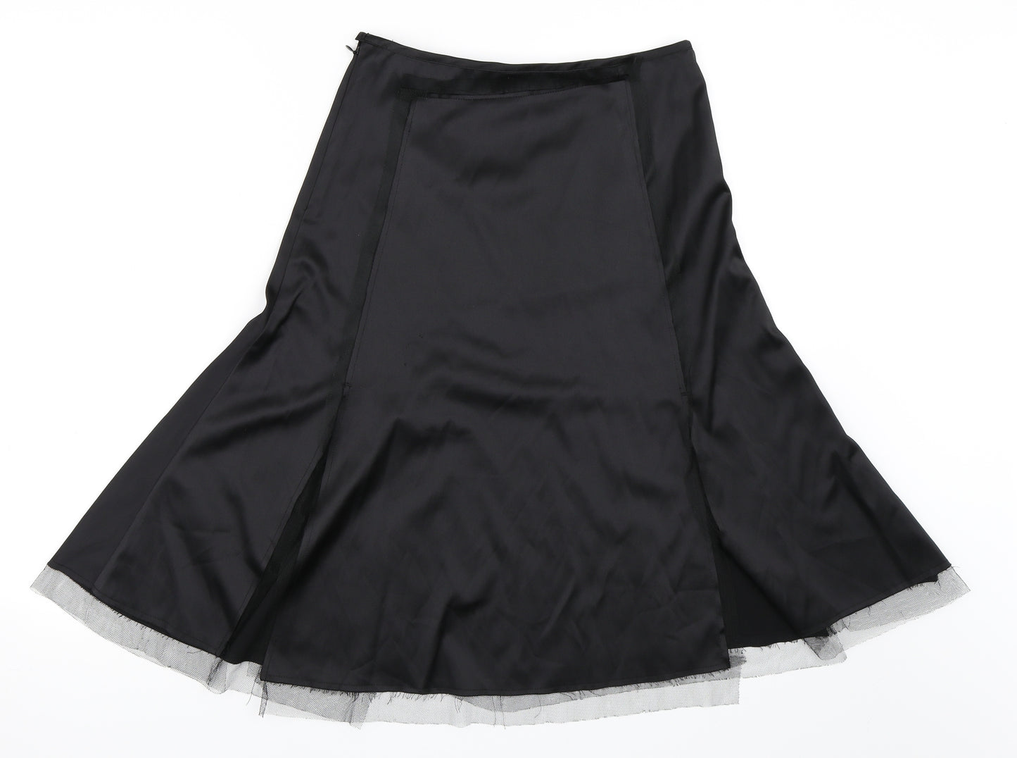 Topshop Womens Black  Satin Flare Skirt Size 6