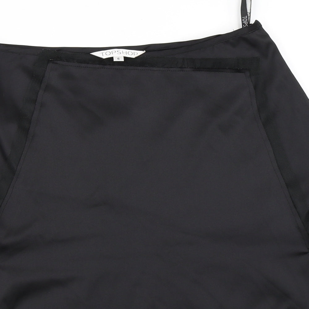 Topshop Womens Black  Satin Flare Skirt Size 6