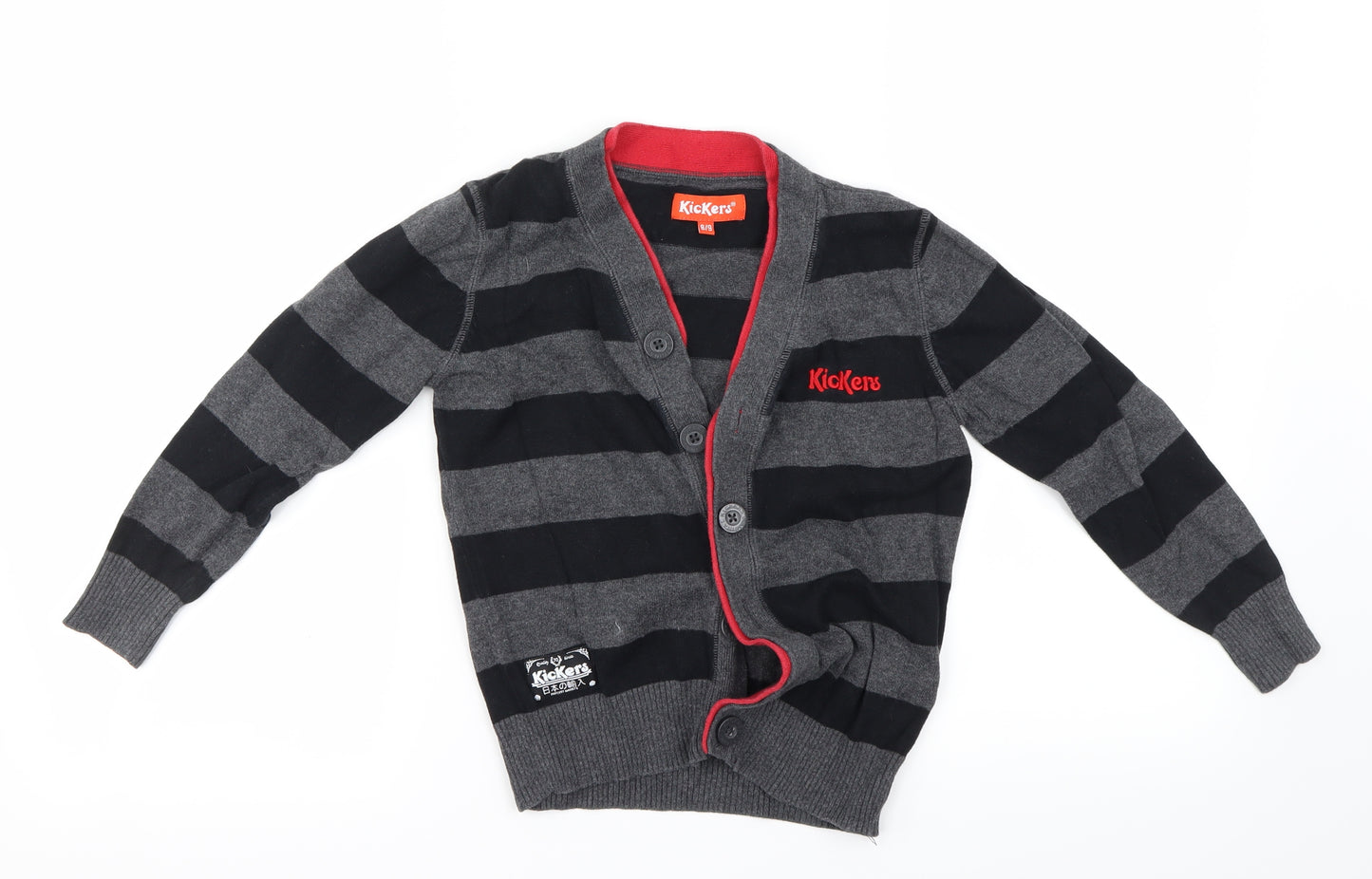 Kickers Boys Green Striped  Cardigan Jumper Size 8-9 Years