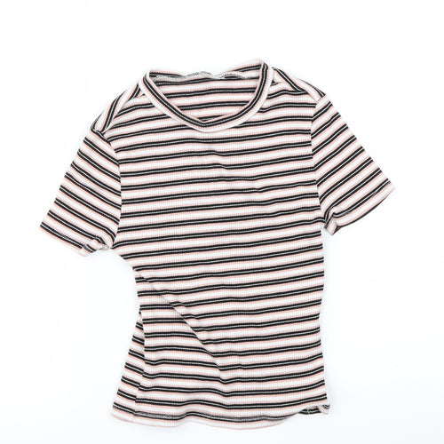 Preworn Womens Pink Striped  Cropped T-Shirt Size S