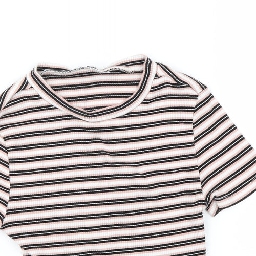 Preworn Womens Pink Striped  Cropped T-Shirt Size S