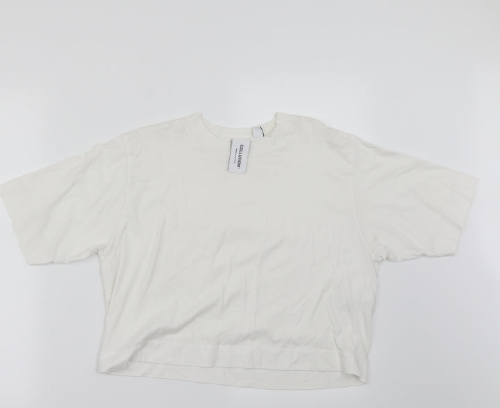 COLLUSION Womens White Basic T-Shirt Size 10
