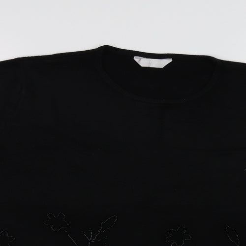 Anna Morello Womens Black Floral  Pullover Jumper Size 16