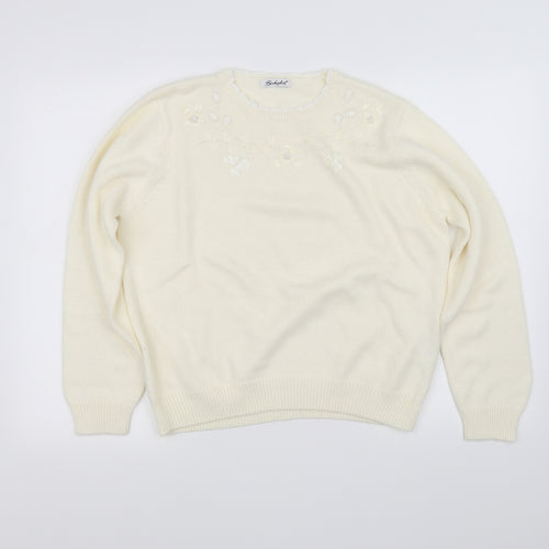Berkertex Womens White Floral  Pullover Jumper Size 16