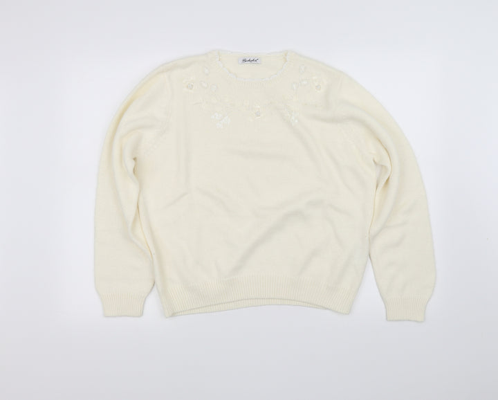 Berkertex Womens White Floral Pullover Jumper Size 16
