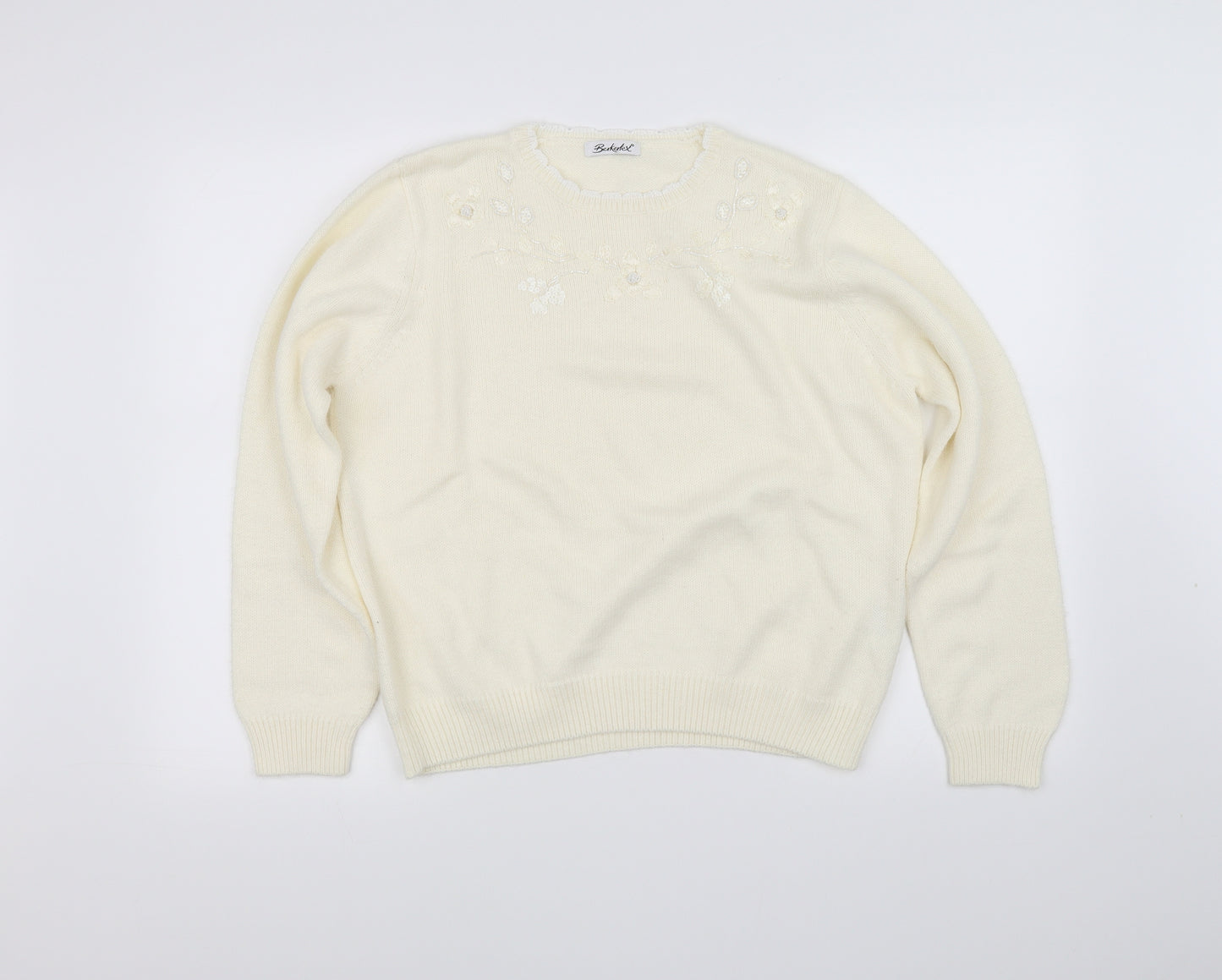 Berkertex Womens White Floral  Pullover Jumper Size 16