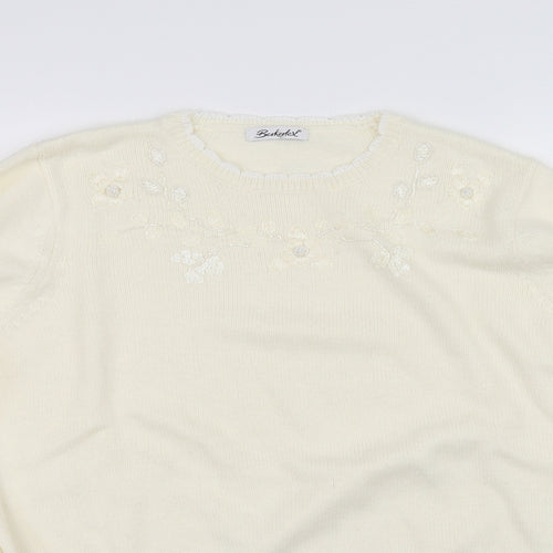 Berkertex Womens White Floral  Pullover Jumper Size 16
