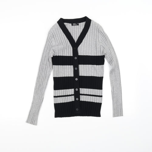 Sky Designs Womens Grey Striped  Cardigan Jumper Size 2