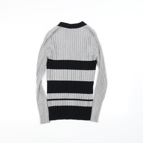 Sky Designs Womens Grey Striped  Cardigan Jumper Size 2