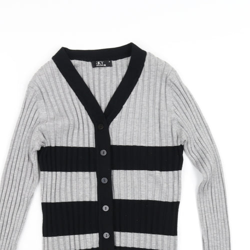 Sky Designs Womens Grey Striped  Cardigan Jumper Size 2