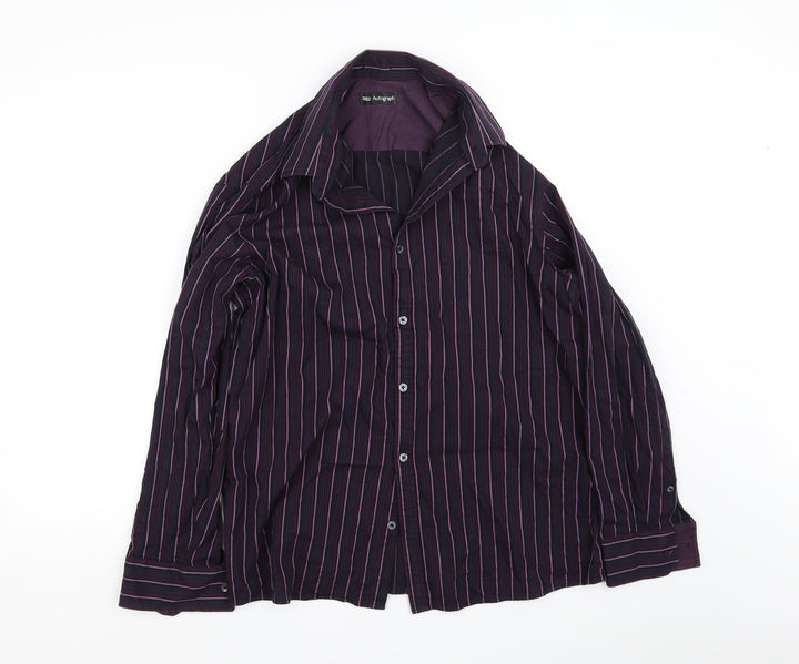 Autograph Mens Black Striped Button-Up Size L