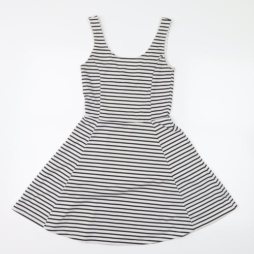 Preworn Womens Black Striped  Shirt Dress  Size 8